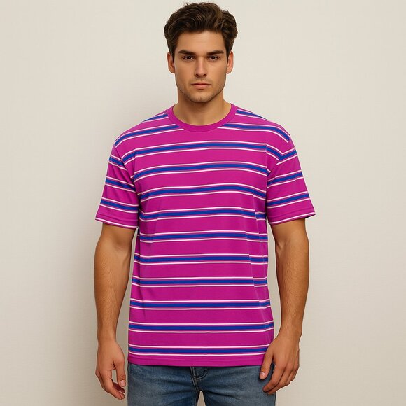 Cremieux XL Magenta Stripe Tee | Soft Cotton Crewneck Streetwear Style - Picture 1 of 7